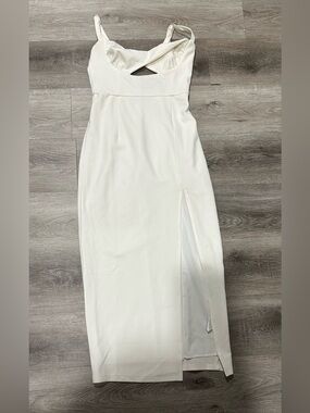 Sleeveless White Midi Dress with Front Slit and Cutout Detail
